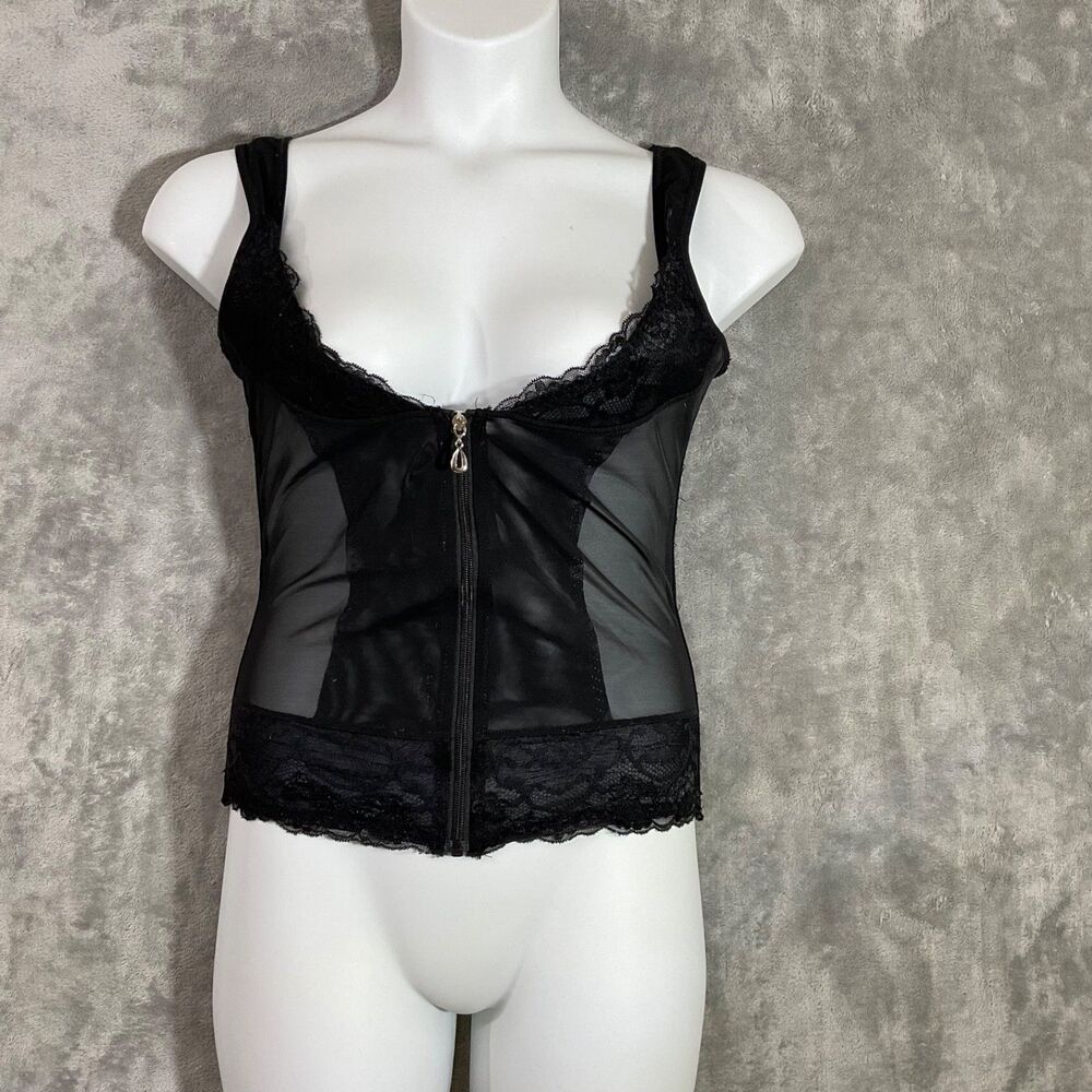 Black Lace Zip Front Boned Corset Bustier shaper Sz 2XL Black Q-T Intimates